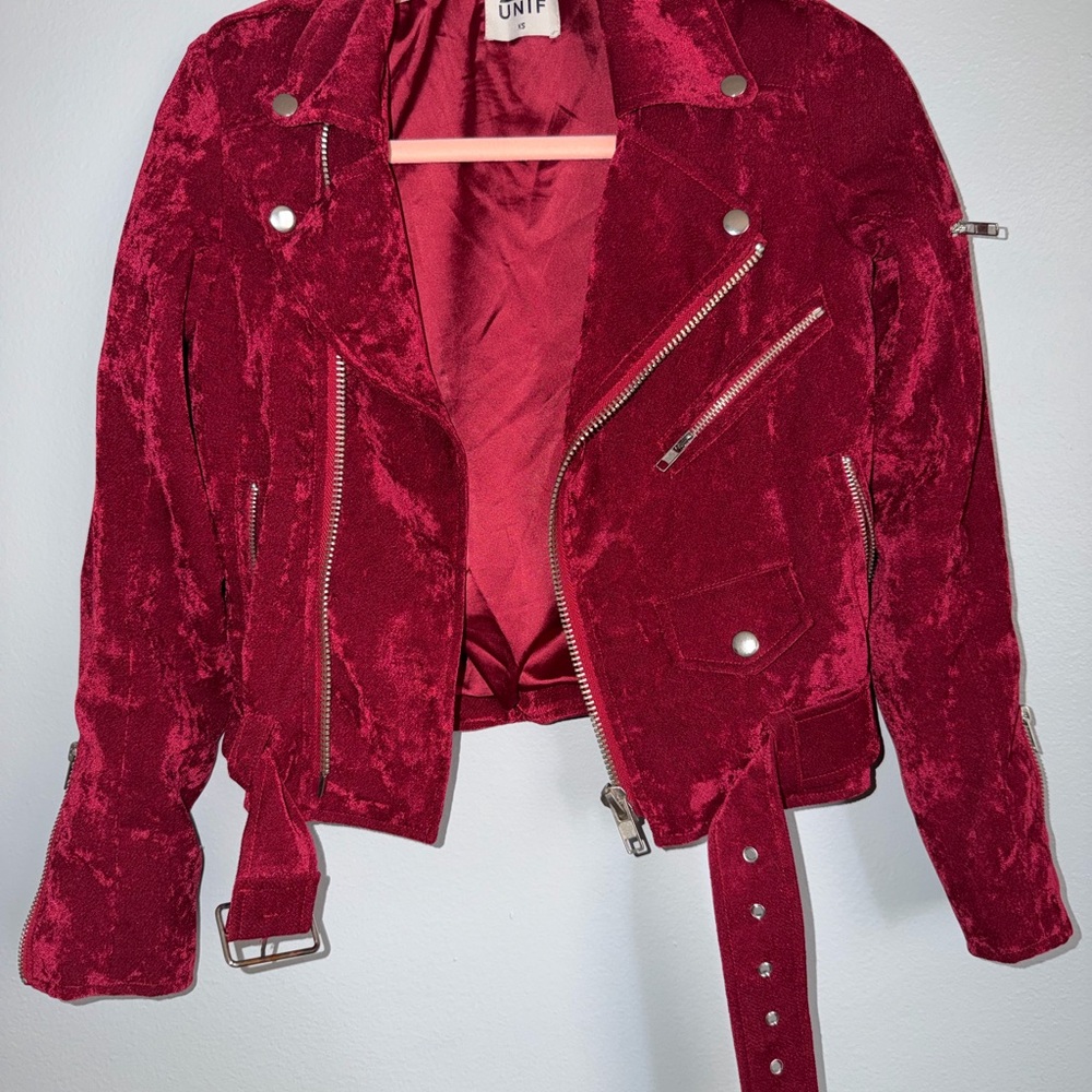 UNIF sangre Red Moto Jacket Faux Suede/velvet Size XS